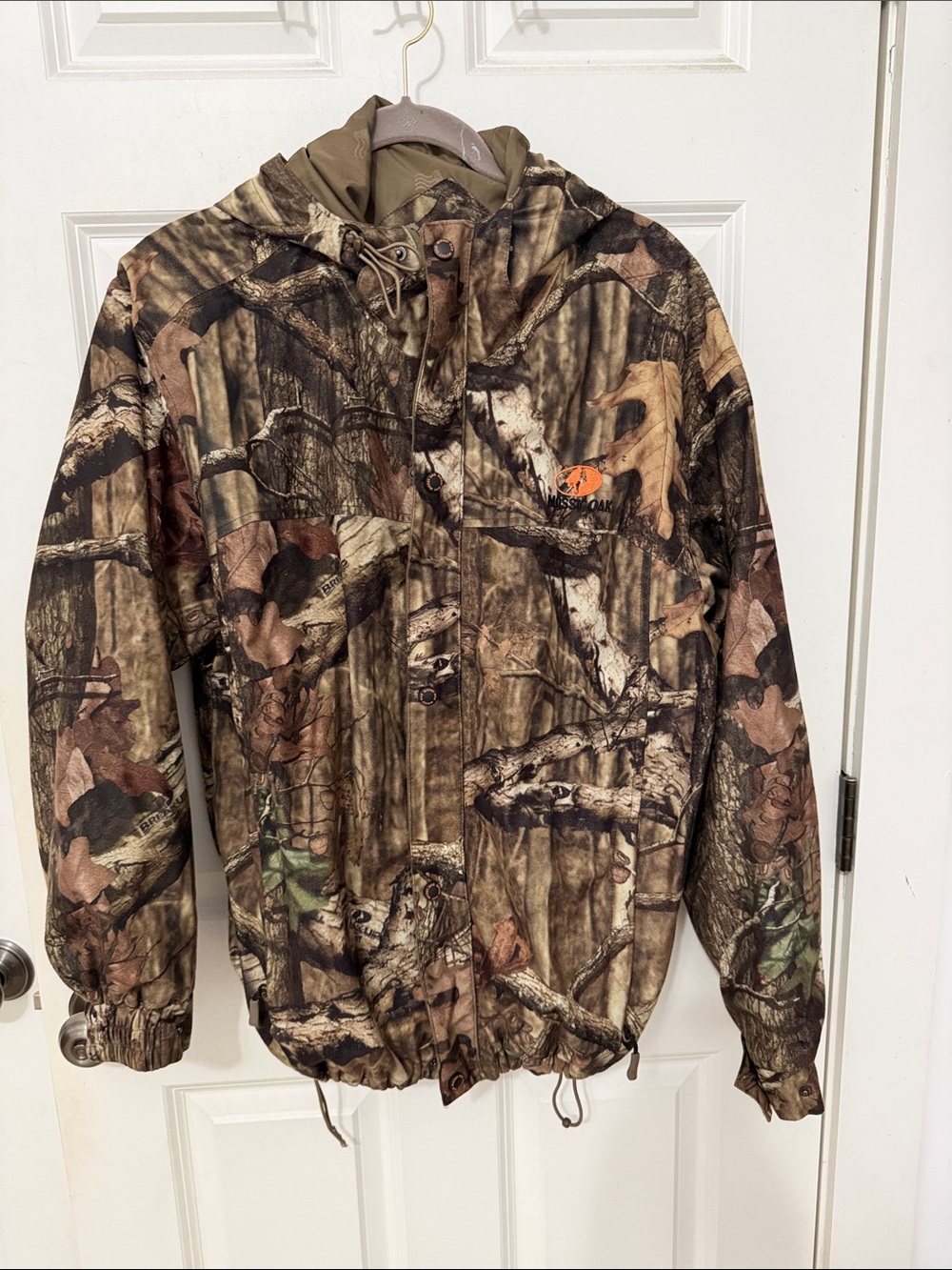 Mossy Oak Breakup Infinity Hooded Camo Hunting Jacket size large Brown Green
